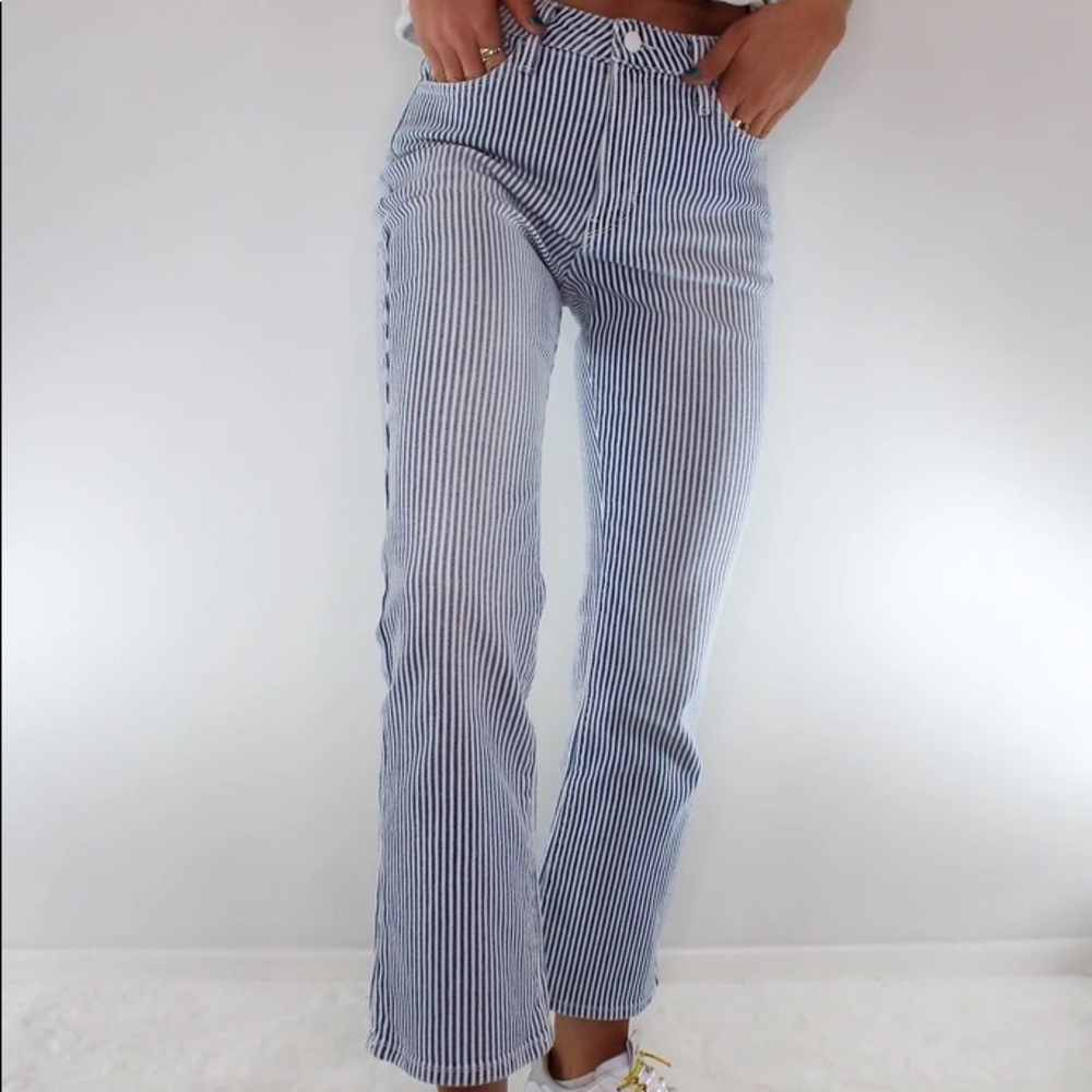 Just Black White and Navy Striped Cropped Ankle Jeans